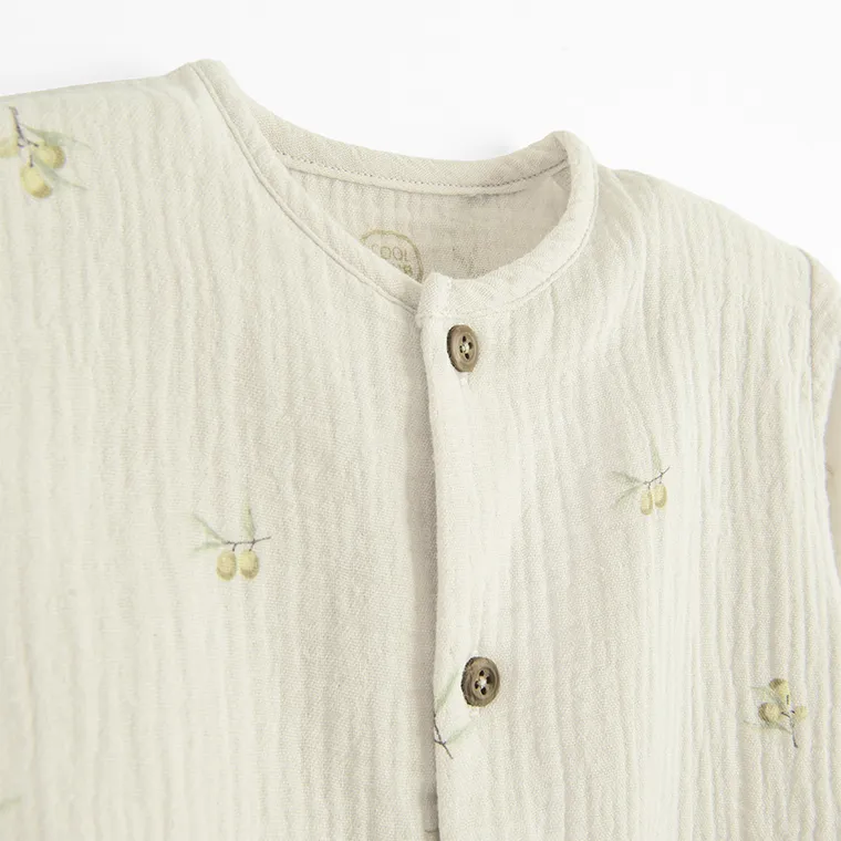 Cool Club, Pijama tip salopeta pentru bebelusi, muselina, bej