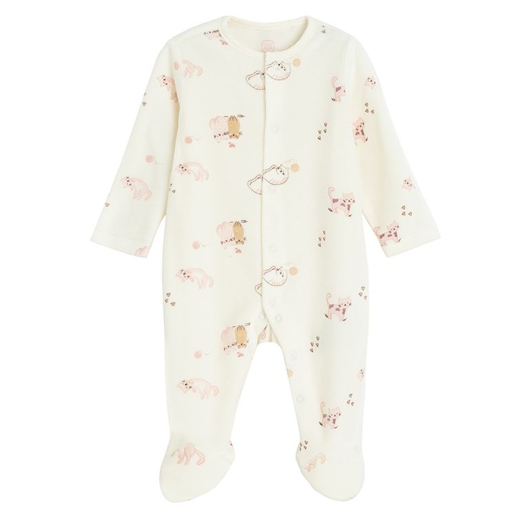 Cool Club, Pijama tip salopeta pentru fete, velur, alb