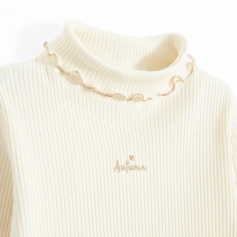 Cool Club, Pulover cu guler inalt pentru fete, din tricot striat, alb