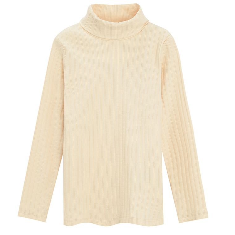 Cool Club, pulover cu guler inalt pentru fete, din tricot striat, ecru