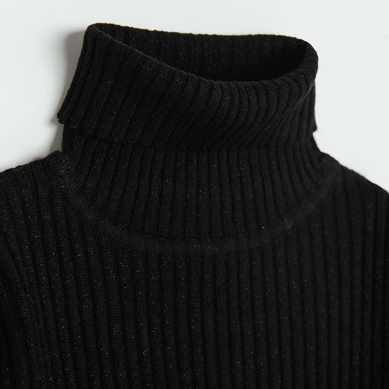 Cool Club, Pulover cu guler inalt pentru fete, din tricot striat, negru