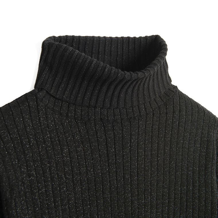 Cool Club, Pulover cu guler inalt pentru fete, din tricot striat, negru