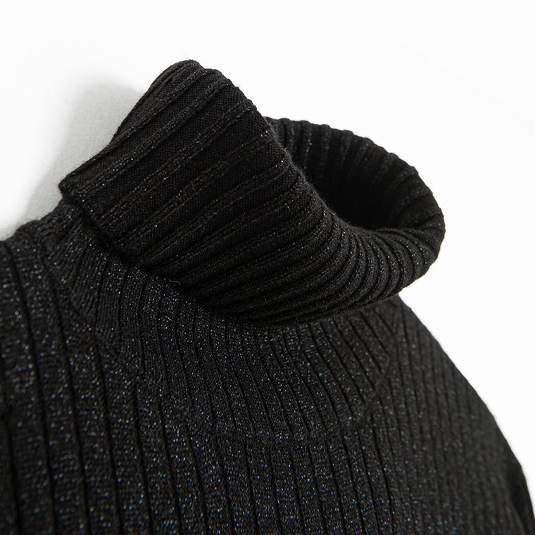 Cool Club, Pulover cu guler inalt pentru fete, din tricot striat, negru