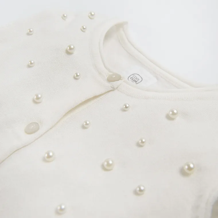 Cool Club, Pulover pentru fete, cardigan, alb, perle