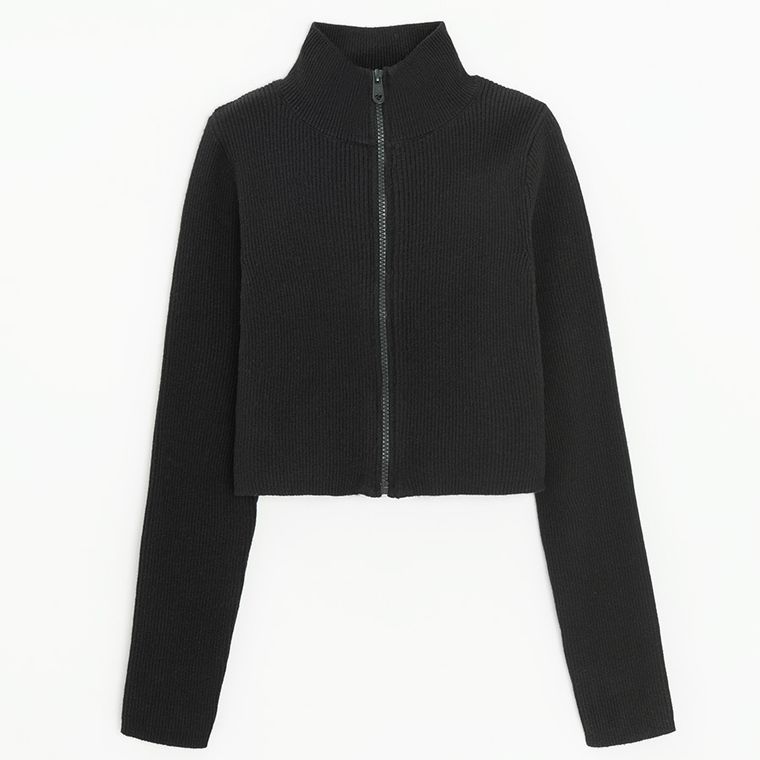 Cool Club, Pulover pentru fete, cu fermoar, crop top, negru