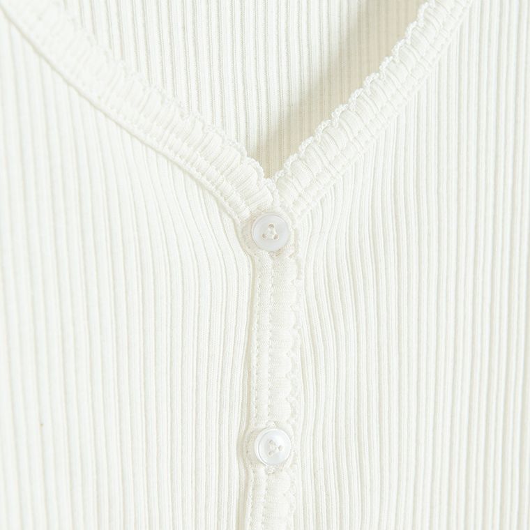 Cool Club, Pulover pentru fete, cu nasturi, din tricot striat, alb