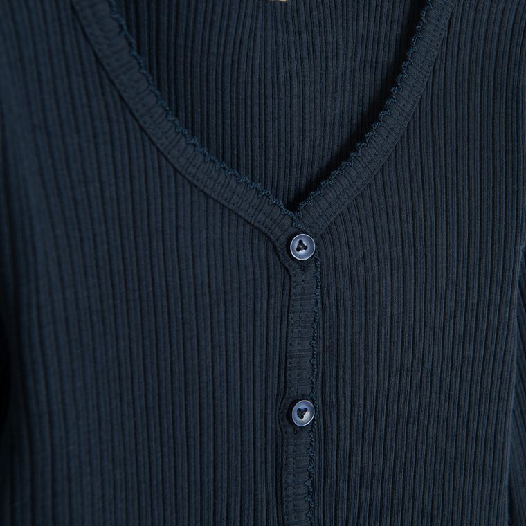 Cool Club, Pulover pentru fete, cu nasturi, din tricot striat, bleumarin