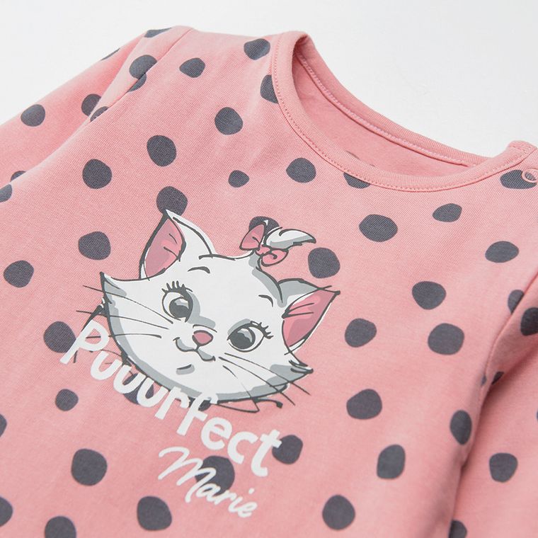 Cool Club, Rochie-body cu maneca lunga, roz, cu buline, pisicuta Marie