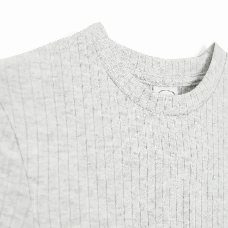 Cool Club, Rochie cu maneca lunga pentru fete, din tricot striat, gri melanj