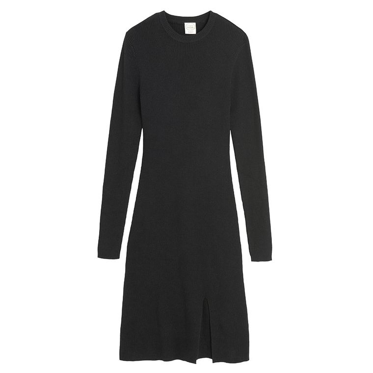 Cool Club, Rochie cu maneca lunga pentru fete, din tricot striat, negru