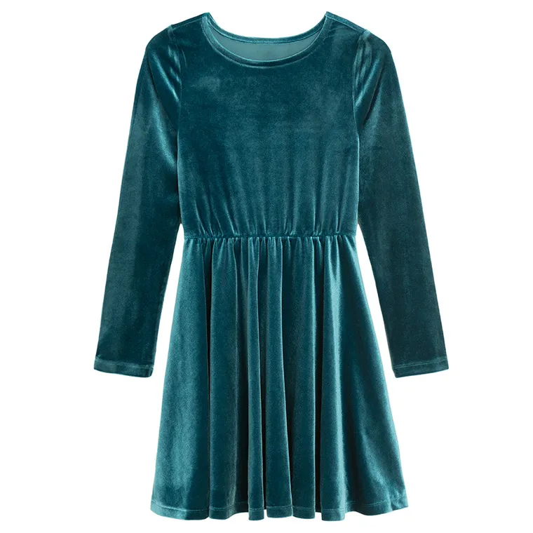 Cool Club, Rochie cu maneca lunga pentru fete, velur, turcoaz