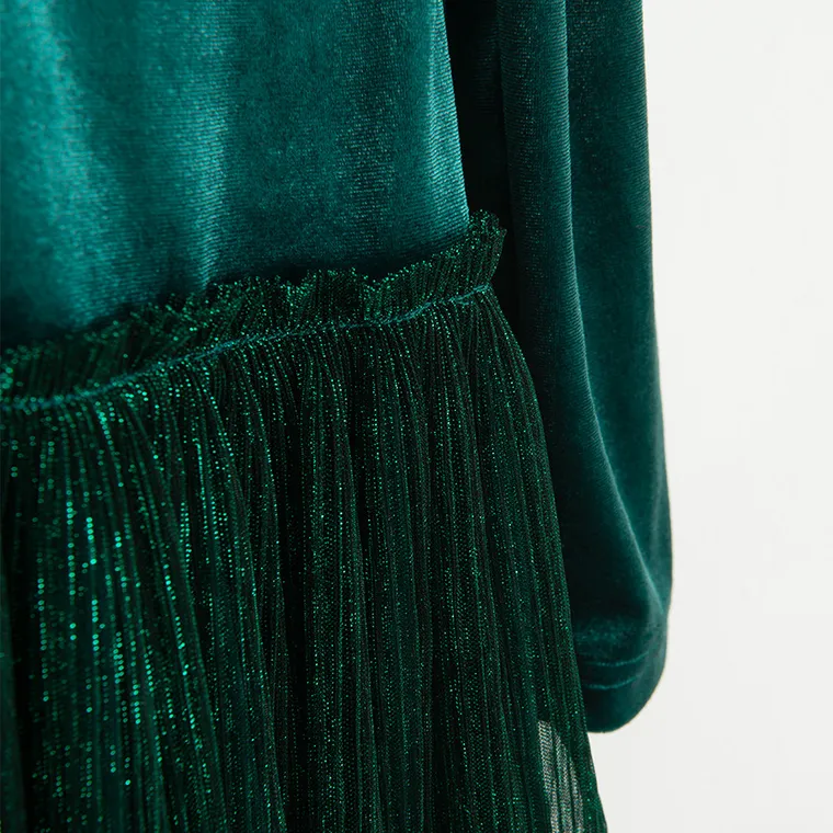 Cool Club, Rochie cu maneca lunga pentru fete, verde inchis