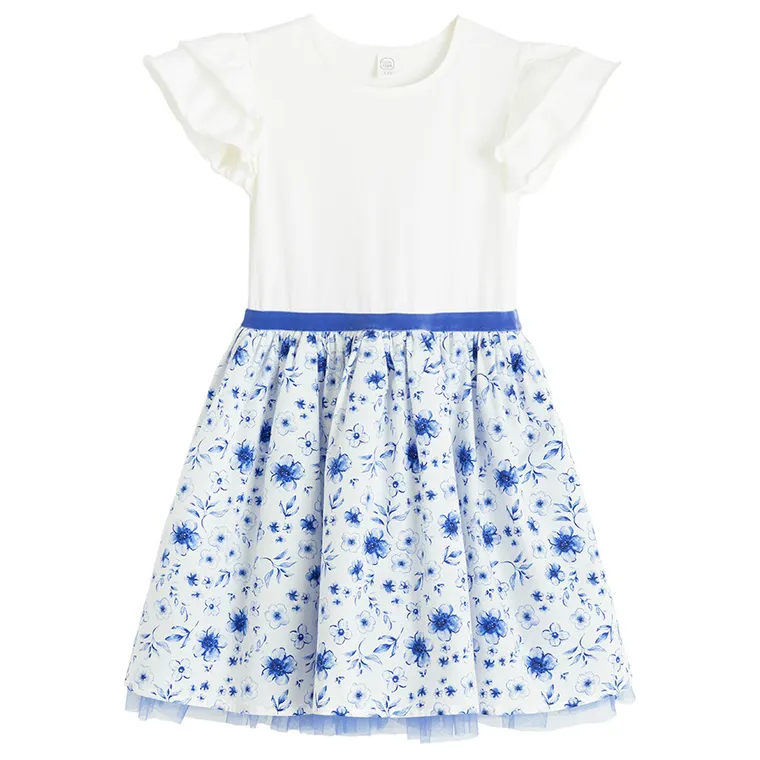 Cool Club, Rochie cu maneca scurta pentru fete, alb-albastru