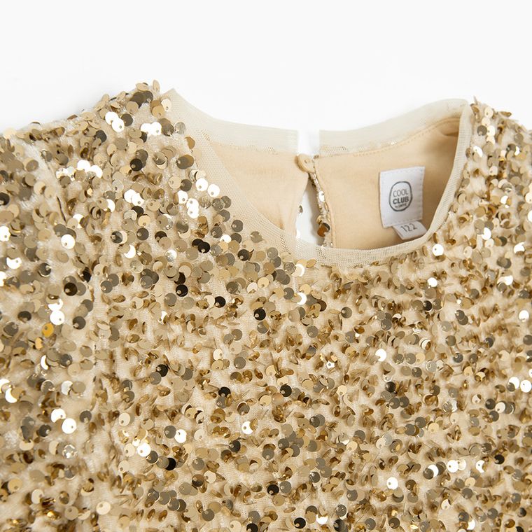 Cool Club, Rochie cu maneca scurta pentru fete, auriu