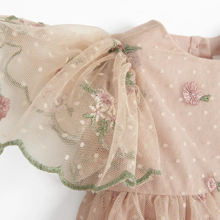 Cool Club, Rochie cu maneca scurta pentru fete, bej