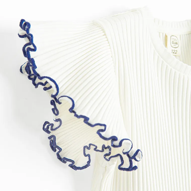 Cool Club, Rochie cu maneca scurta pentru fete, din tricot striat, alb