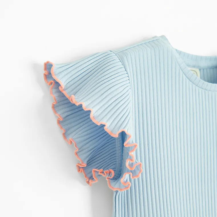 Cool Club, Rochie cu maneca scurta pentru fete, din tricot striat, albastru