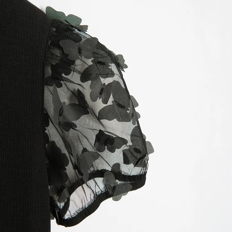 Cool Club, Rochie cu maneca scurta pentru fete, din tricot striat, negru