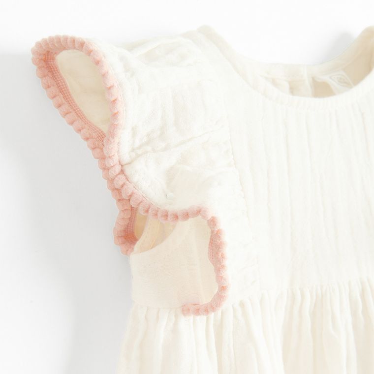 Cool Club, Rochie cu maneca scurta pentru fete, muselina, ecru