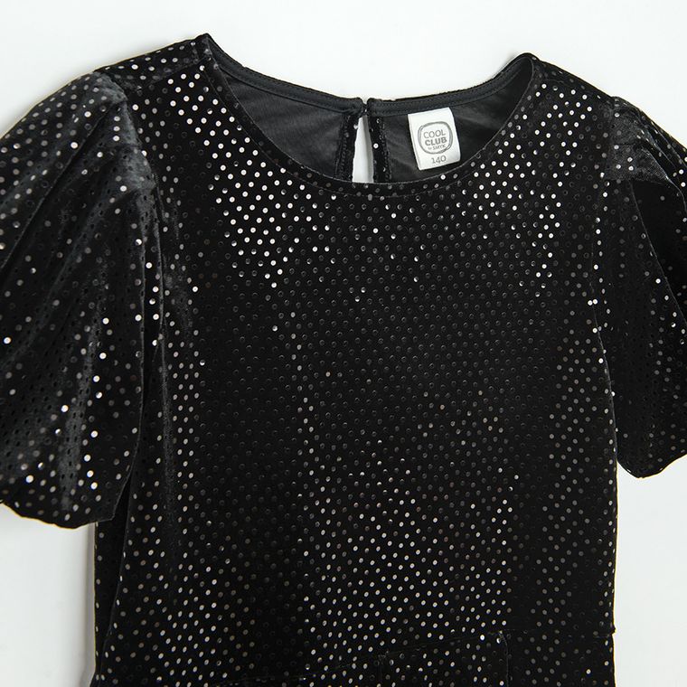 Cool Club, Rochie cu maneca scurta pentru fete, velur, negru