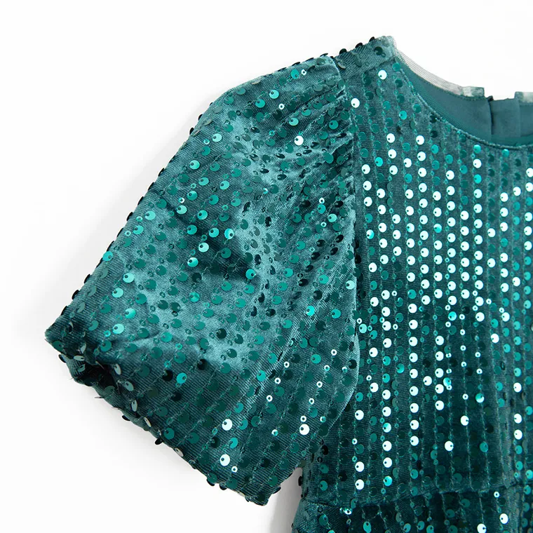 Cool Club, Rochie cu maneca scurta pentru fete, velur, verde