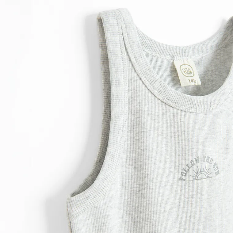 Cool Club, Rochie fara maneci pentru fete, din tricot striat, gri