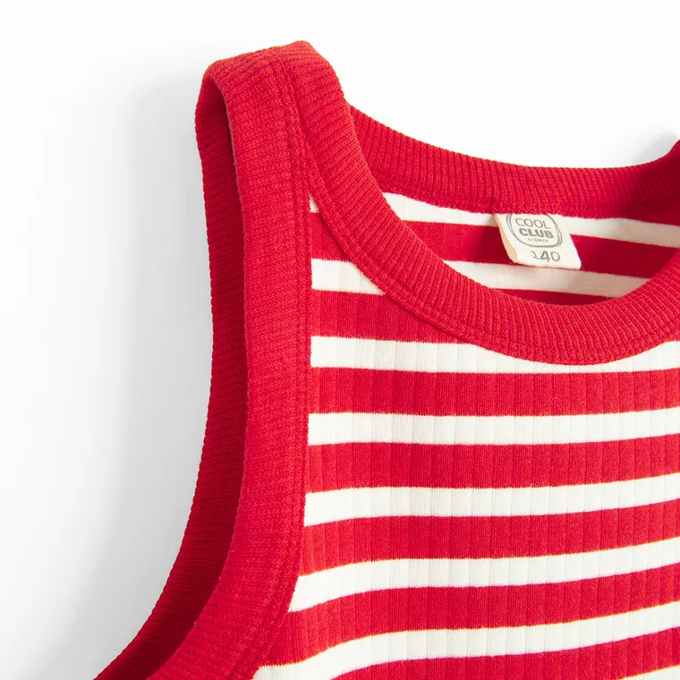 Cool Club, Rochie fara maneci pentru fete, din tricot striat, rosu-alb