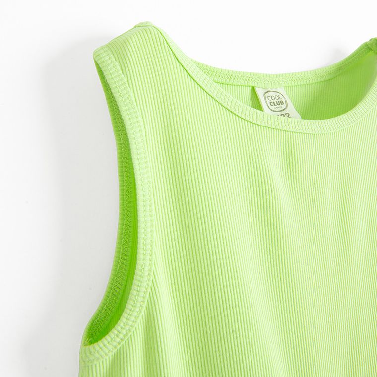 Cool Club, Rochie fara maneci pentru fete, din tricot striat, verde