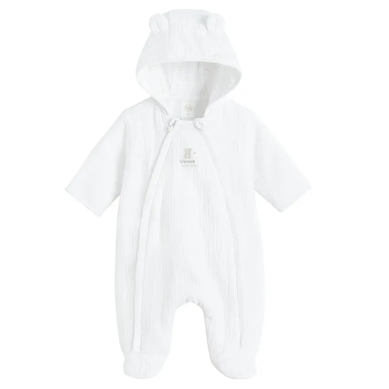 Cool Club, Salopeta cu gluga pentru bebelusi, muselina, alb