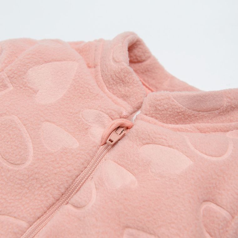 Cool Club, Salopeta pentru fete, polar, roz, imprimeu inimioare