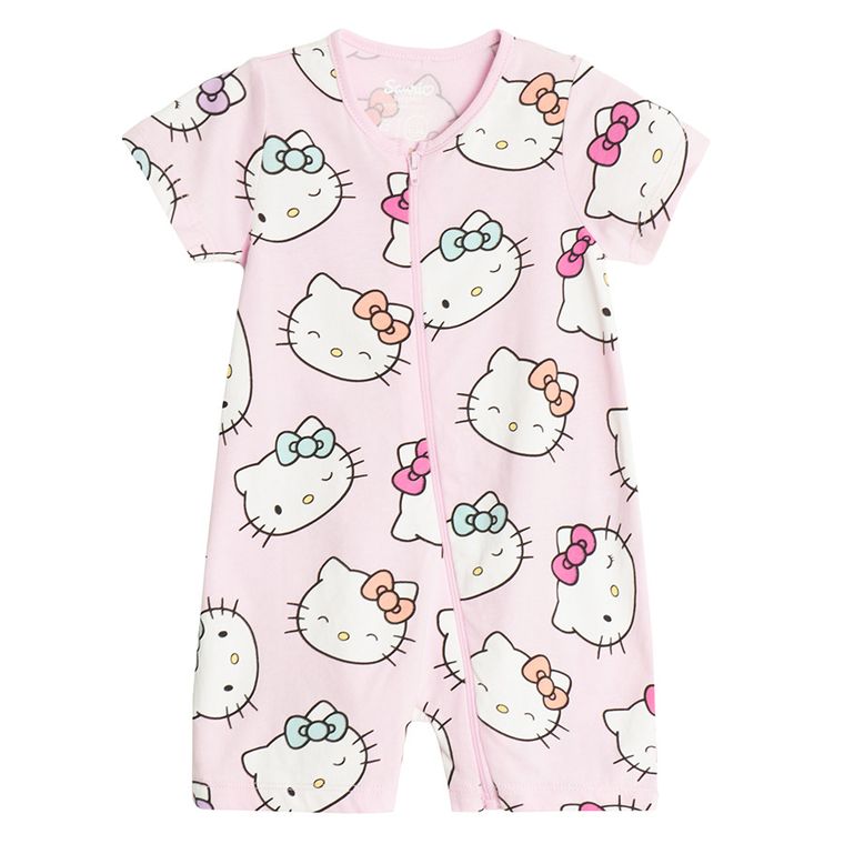 Cool Club, Salopeta rompers pentru fete, roz, imprimeu Hello Kitty, set, 2 buc.