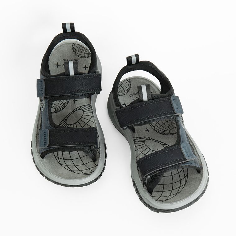 Cool Club, Sandale pentru baieti, negru, brant din piele, imprimeu NASA