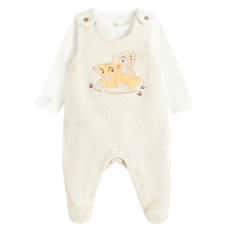 Cool Club, Set pentru baieti, Body cu maneca lunga, Salopeta cu botosei, velur, mix, imprimeu Lion King