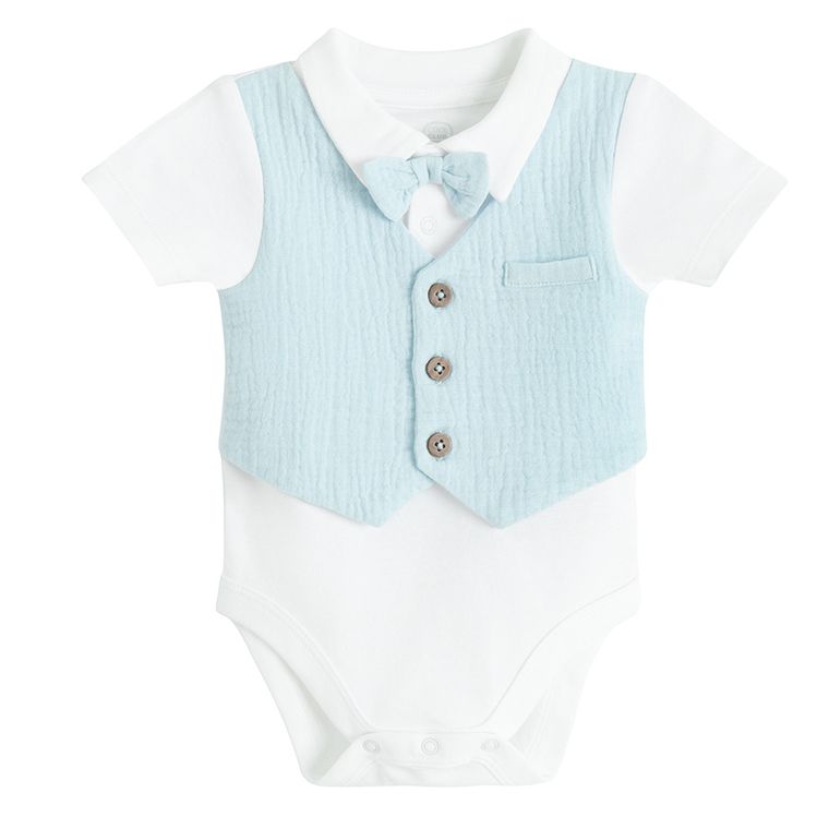 Cool Club, Set pentru baieti, Body cu maneca scurta, Pantaloni din textil din muselina, mix