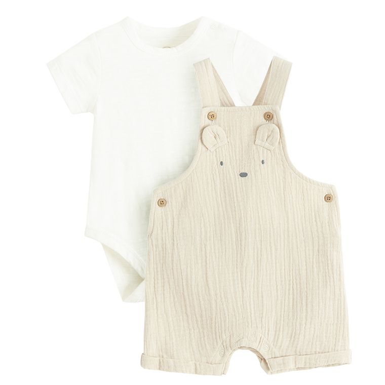 Cool Club, Set pentru baieti, Body cu maneca scurta, Salopeta scurta, muselina, mix