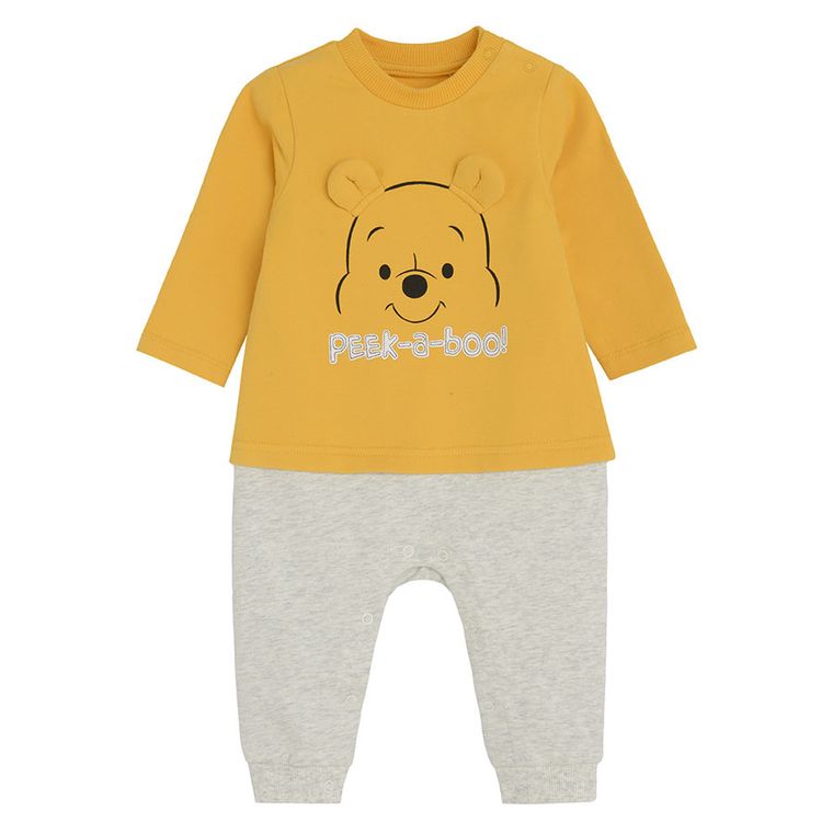 Cool Club, Set pentru baieti, Pijama tip salopeta, Caciula, gri-galben, imprimeu Winnie the Pooh