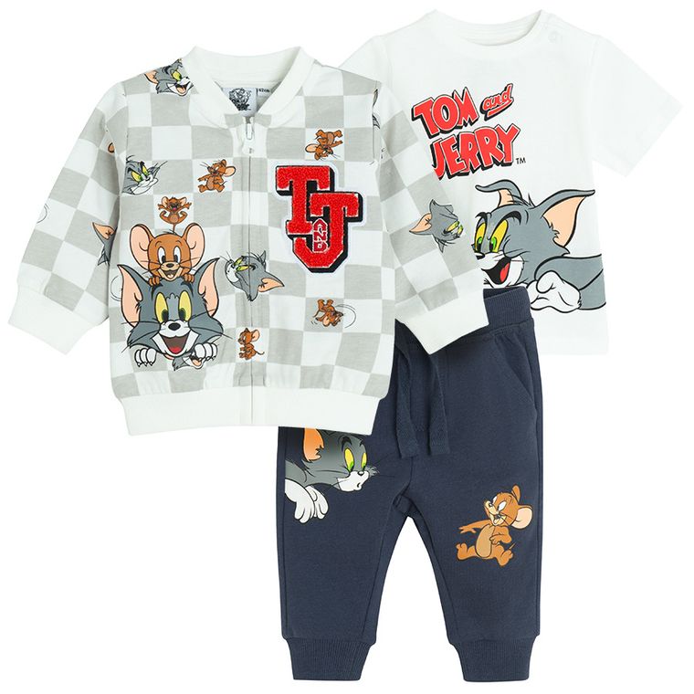 Cool Club, Set pentru baieti, Tricou, Bluza cu fermoar, Pantaloni trening, mix, imprimeu Tom & Jerry