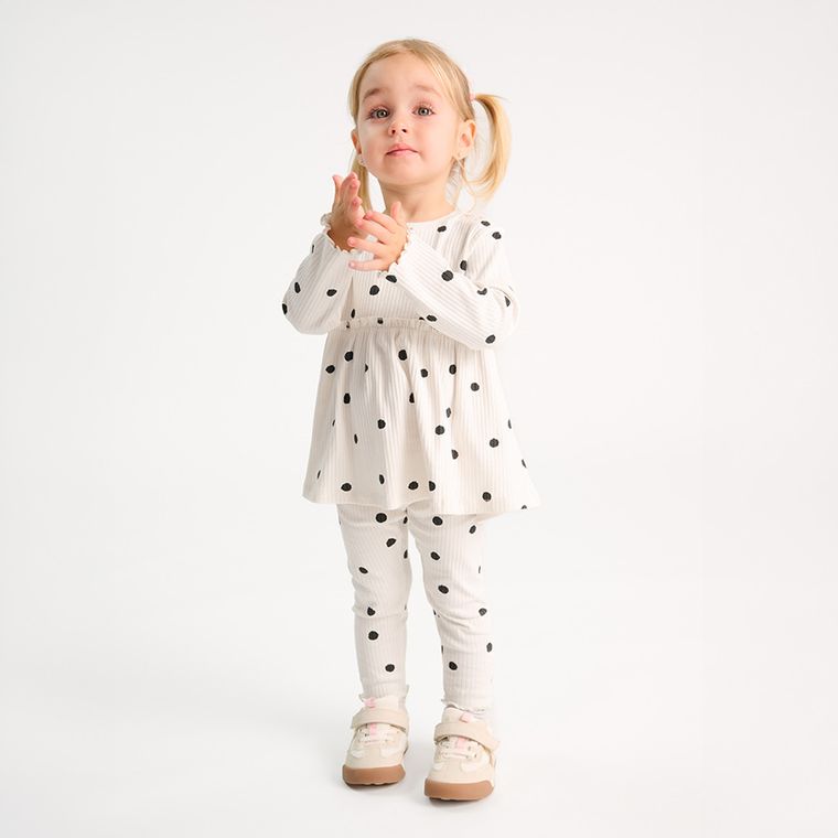 Cool Club, Set pentru fete, Bluza cu maneca lunga, Colanti, din tricot striat, ecru