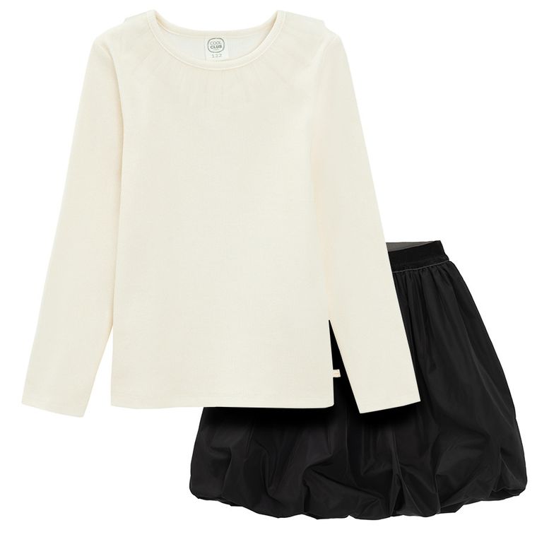 Cool Club, Set pentru fete, Bluza cu maneca lunga, din tricot striat, Fusta, mix
