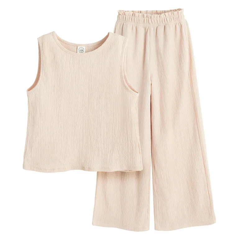 Cool Club, Set pentru fete, Bluza fara maneci, Pantaloni din textil, bej