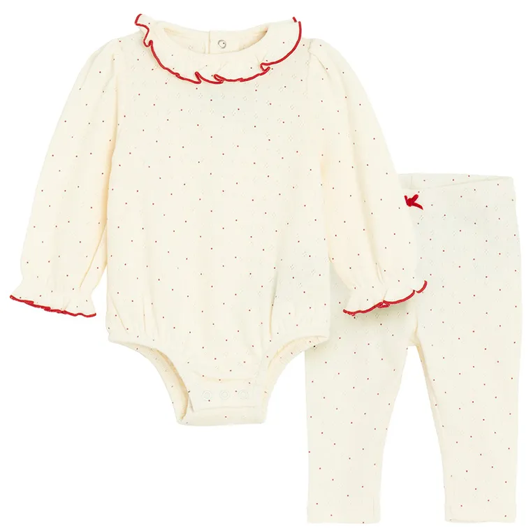 Cool Club, Set pentru fete, Body cu maneca lunga, Colanti, ecru