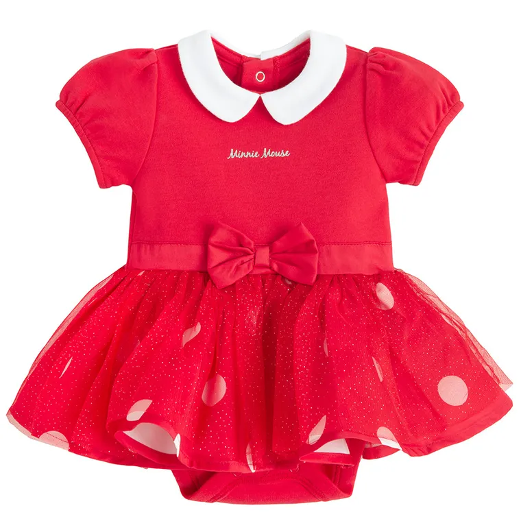 Cool Club, Set pentru fete, Body-rochie cu maneca scurta, Bentita, rosu, imprimeu Minnie Mouse