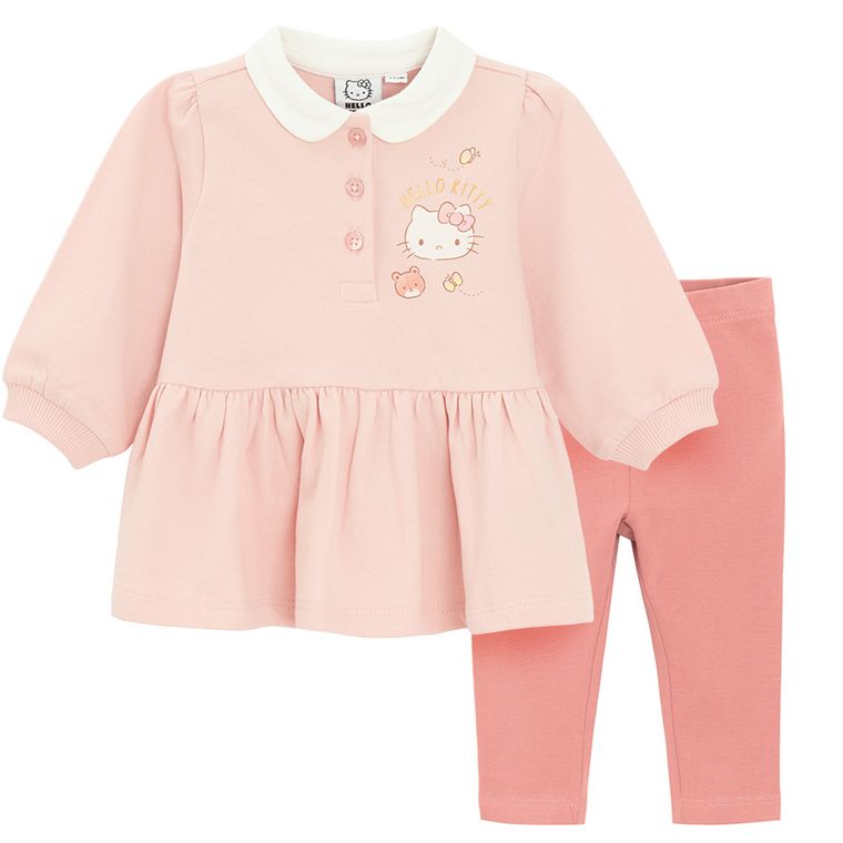 Cool Club, Set pentru fete, Rochie cu maneca lunga, Colanti, roz, imprimeu Hello Kitty