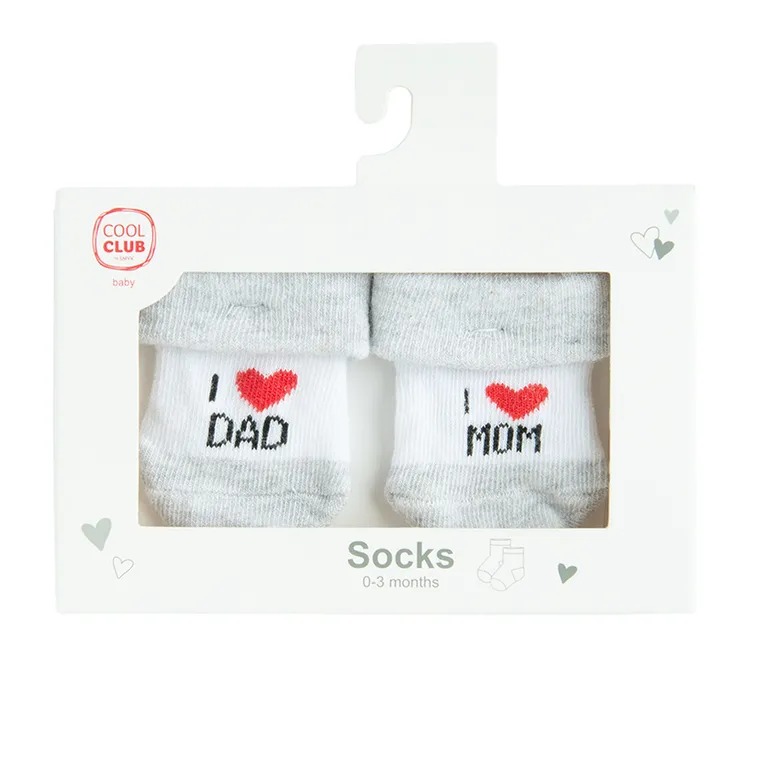 Cool Club, Sosete albe bebelusi, imprimeu I Love Mom, imprimeu I Love Dad