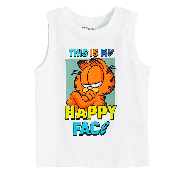 Cool Club, Tricou fara maneci pentru baieti, alb, imprimeu Garfield