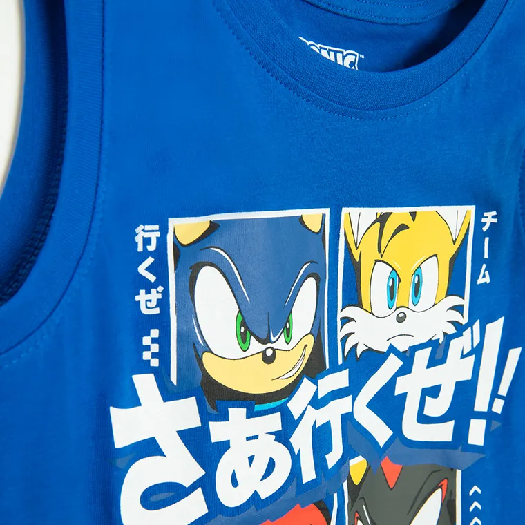 Cool Club, Tricou fara maneci pentru baieti, albastru, imprimeu Sonic the Hedgehog