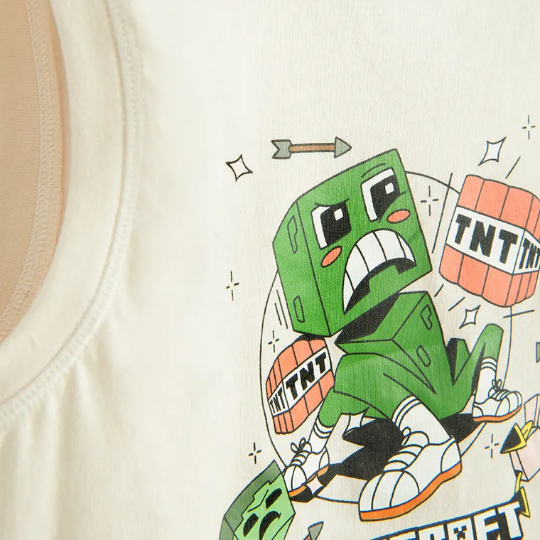 Cool Club, Tricou fara maneci pentru baieti, bej, imprimeu Minecraft