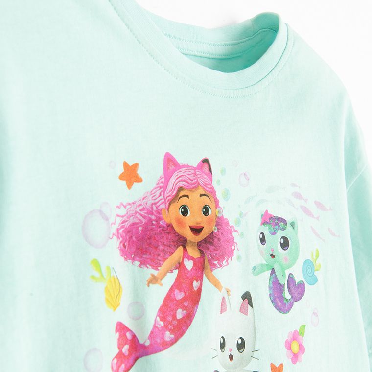 Cool Club, Tricou lejer pentru fete, turcoaz, imprimeu Gabby's Dollhouse