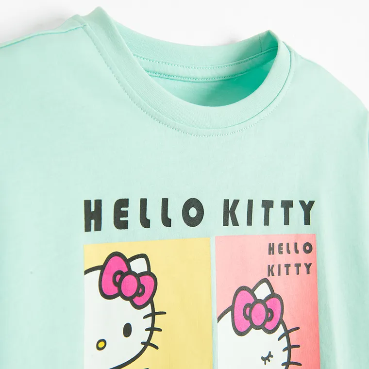Cool Club, Tricou lejer pentru fete, turcoaz, imprimeu Hello Kitty
