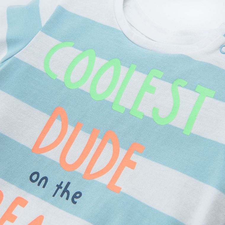Cool Club, Tricou pentru baieti, alb-albastru, imprimeu Coolest dude on the beach
